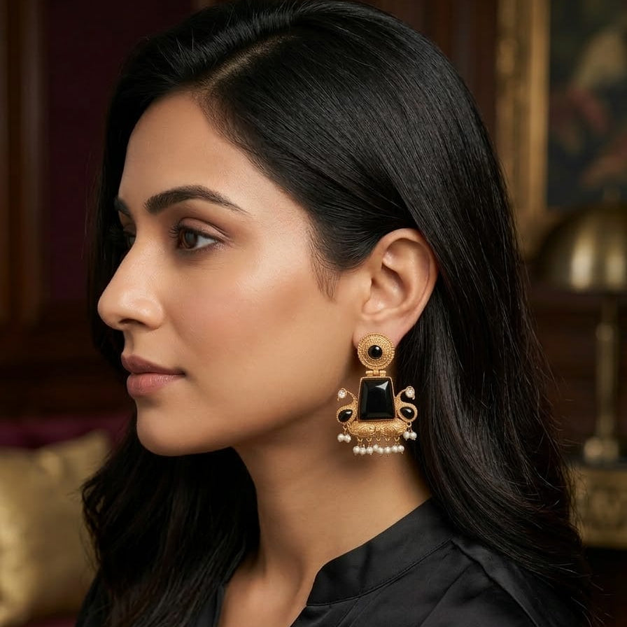 Midnight Onyx Pearl Drop Earrings