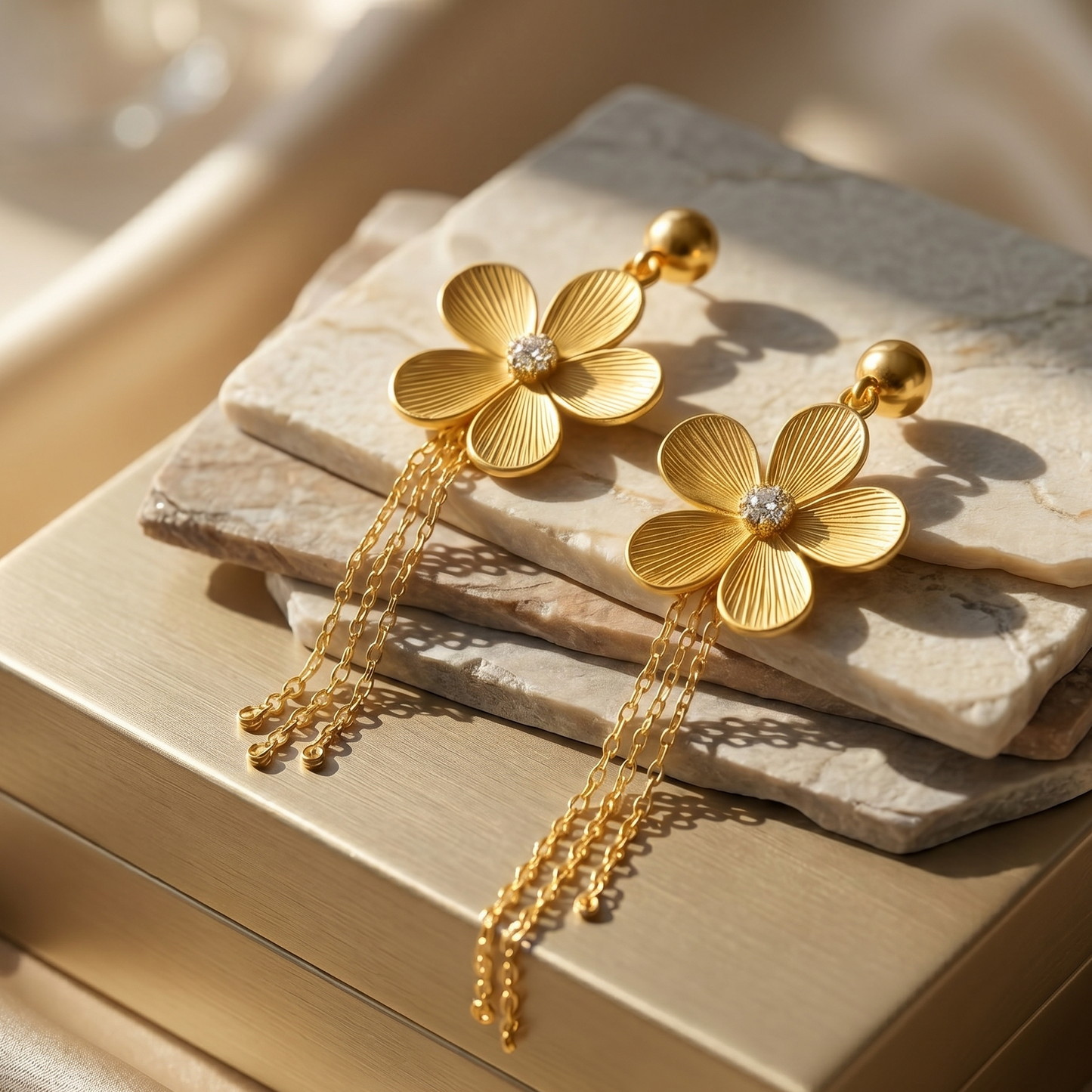 Golden Bloom Tassel Earrings