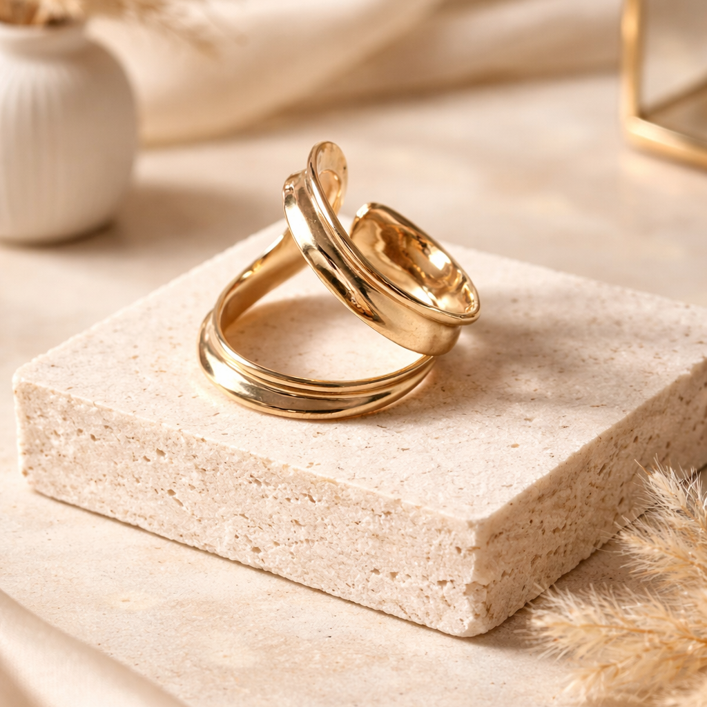 Golden Sculpted Statement Ring