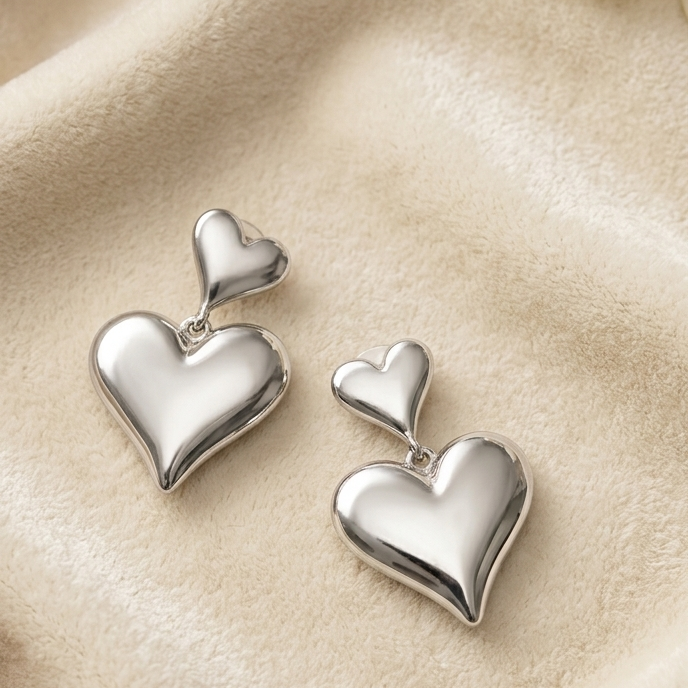 Amora Double Heart Drop Earrings
