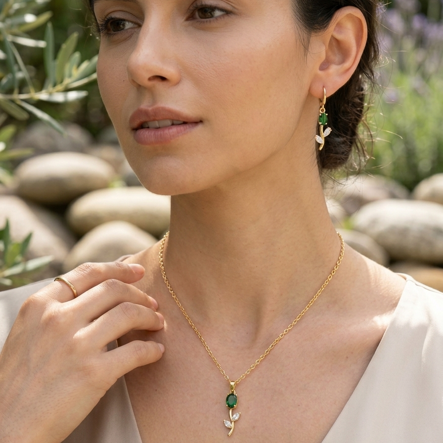Emerald Necklace & Earrings Set