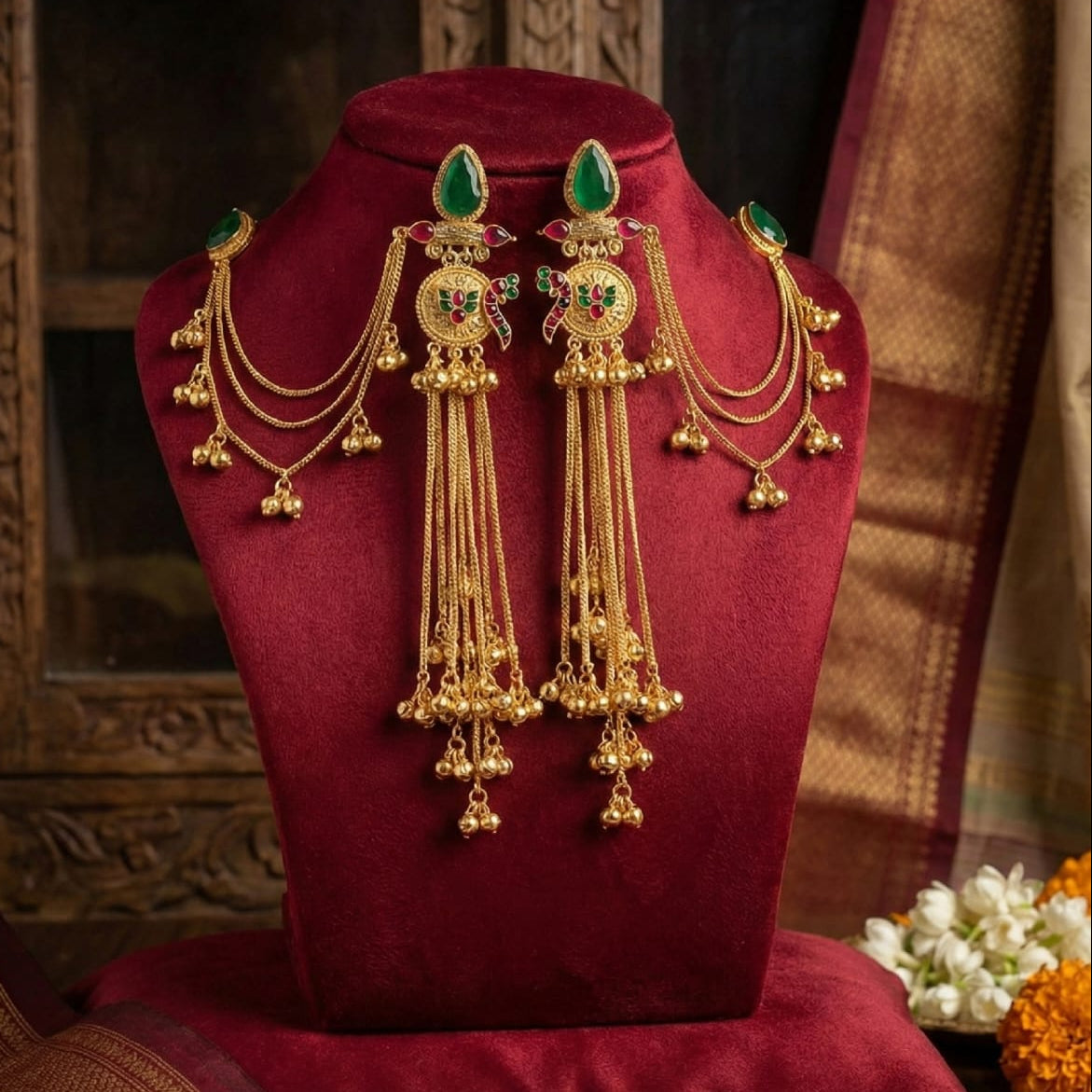 Traditional Gold-Tone Long Tassel Statement Earrings