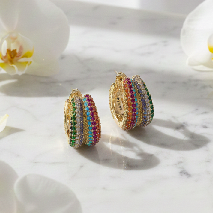 Rainbow Glow Crystal Hoops