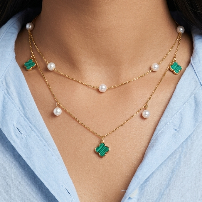 Emerald Pearl Charm Neckchain
