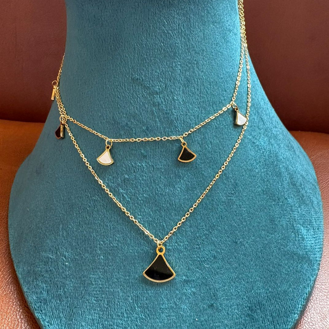 Monochrome Fan Charm Necklace