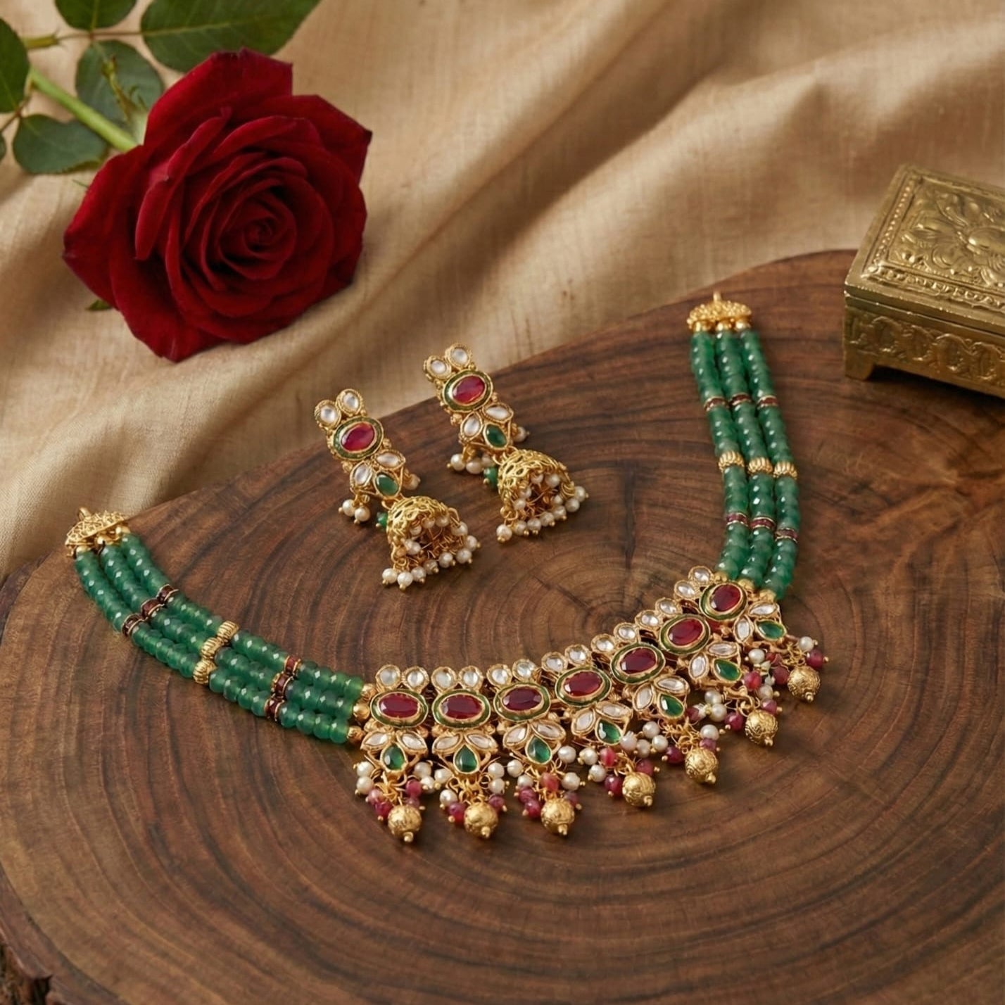 Emerald Rani Kundan Set