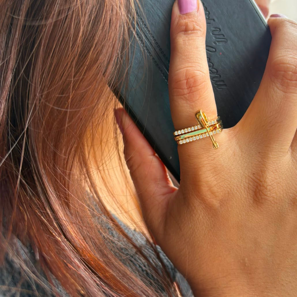 Golden Safety Pin Stack Ring