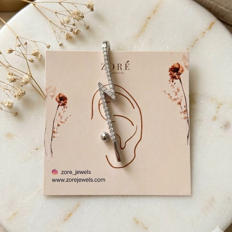 Lightning Bolt Ear Cuff and Stud