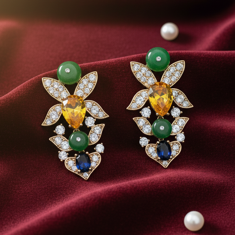 Amber Petal Festive Drop Earrings