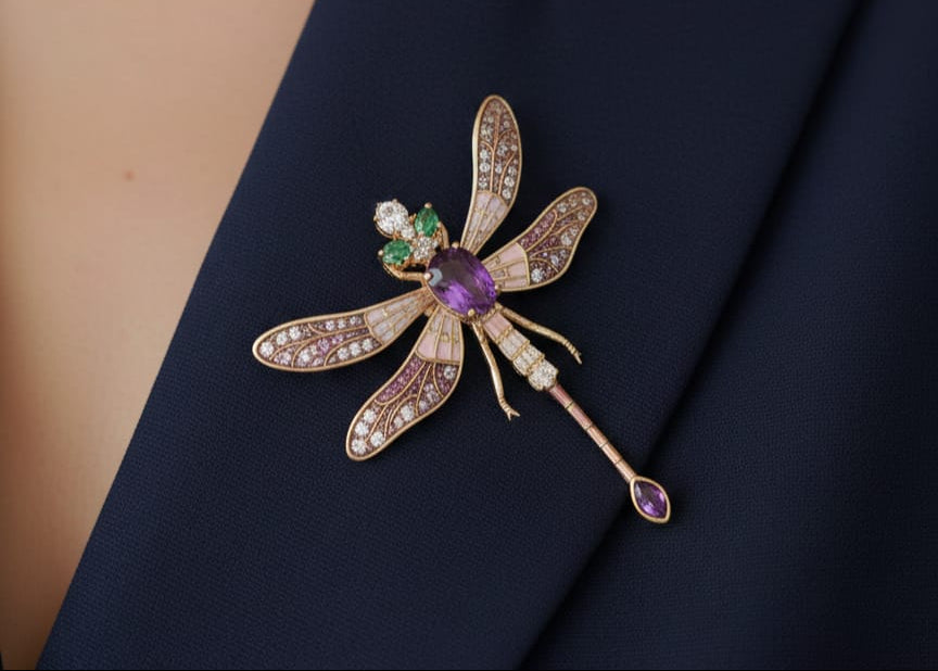 Amethyst Dragonfly Brooch