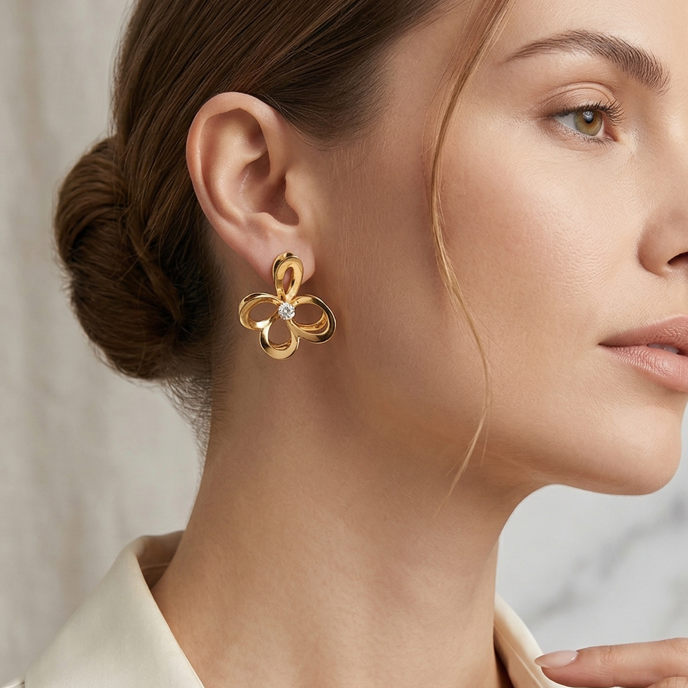 Modern Floral Gold Earrings