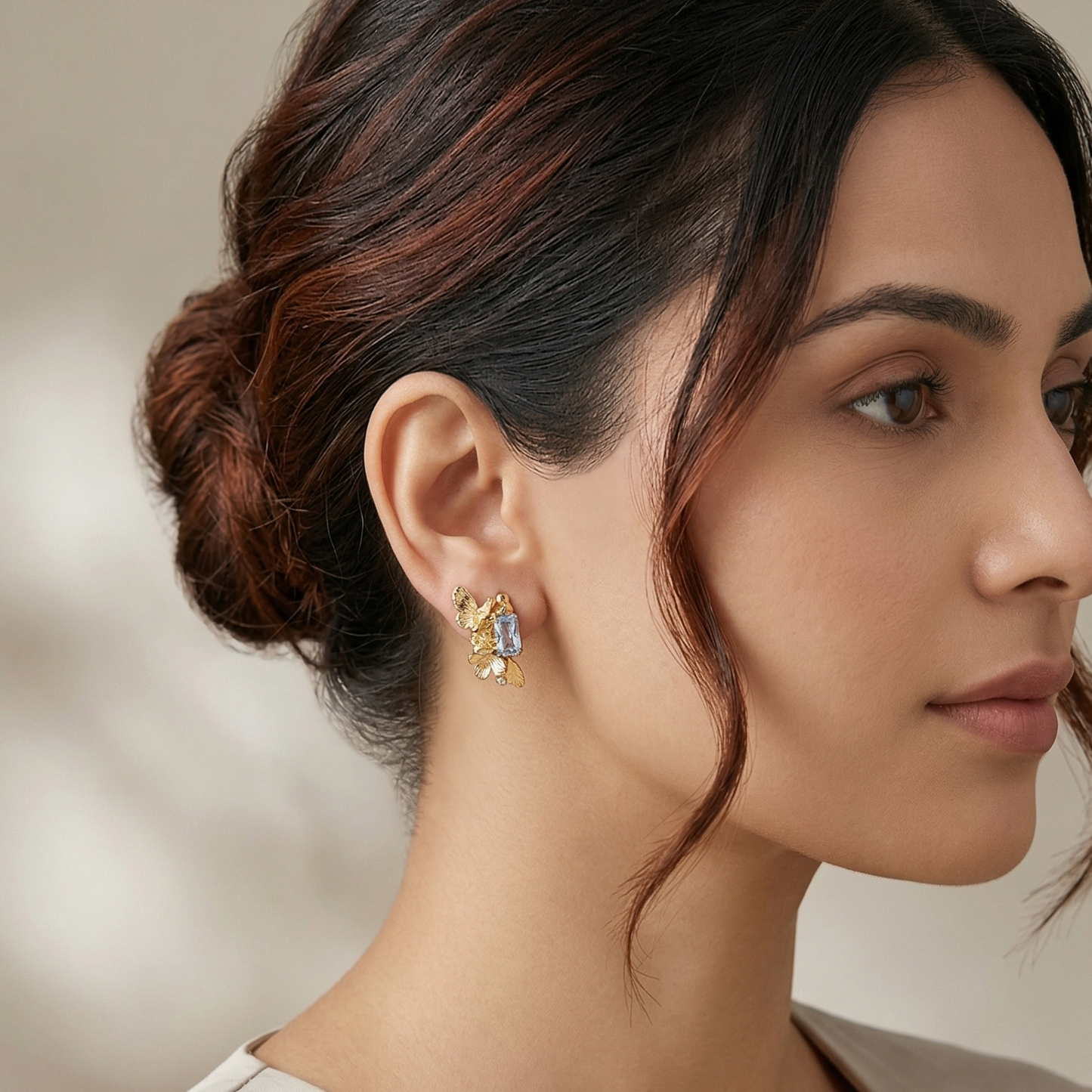Floral Crystal Gold Hoops