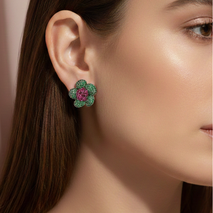 Emerald Bloom Floral Studs