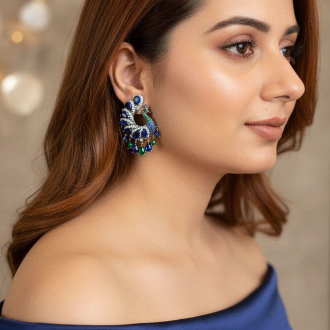 Regal Peacock Statement Earrings