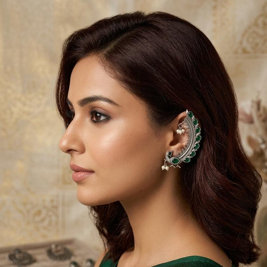 Antique Peacock Crescent Statement Earrings