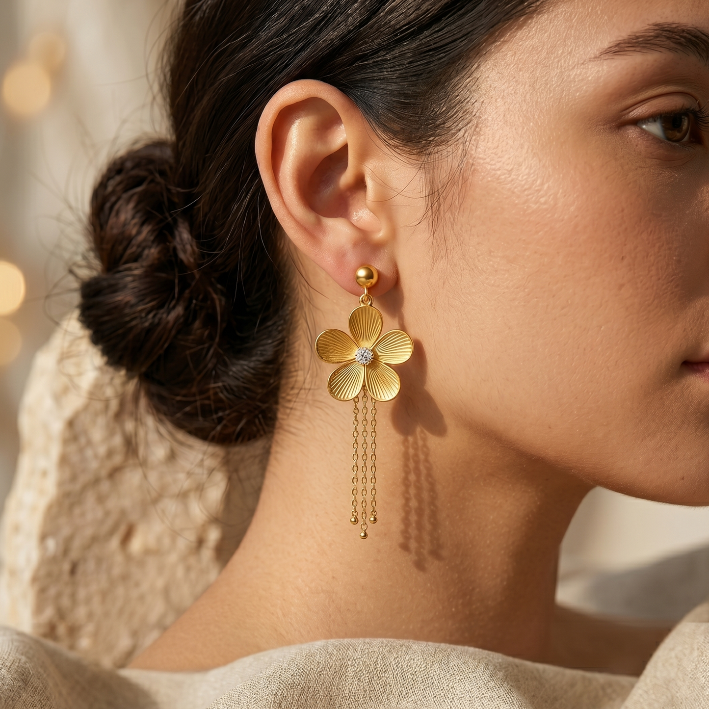 Golden Bloom Tassel Earrings