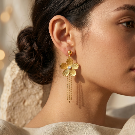 Golden Bloom Tassel Earrings
