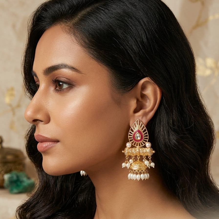 Royal Kundan Pearl Jhumka Earrings