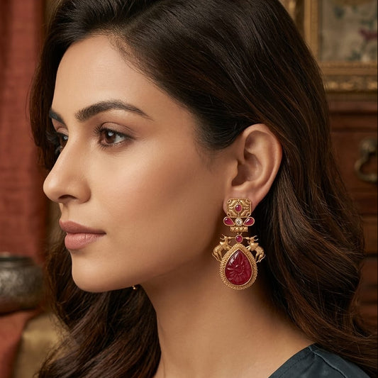 Heritage Ruby Carved Statement Earrings