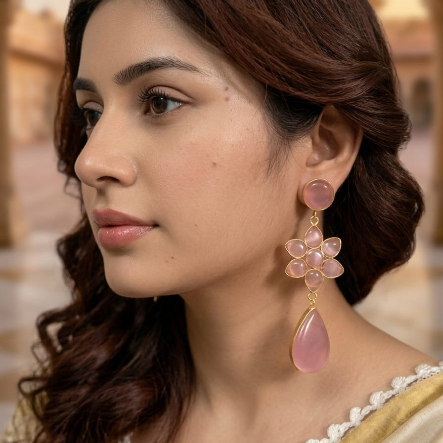 Blush Pink Floral Drop Earrings