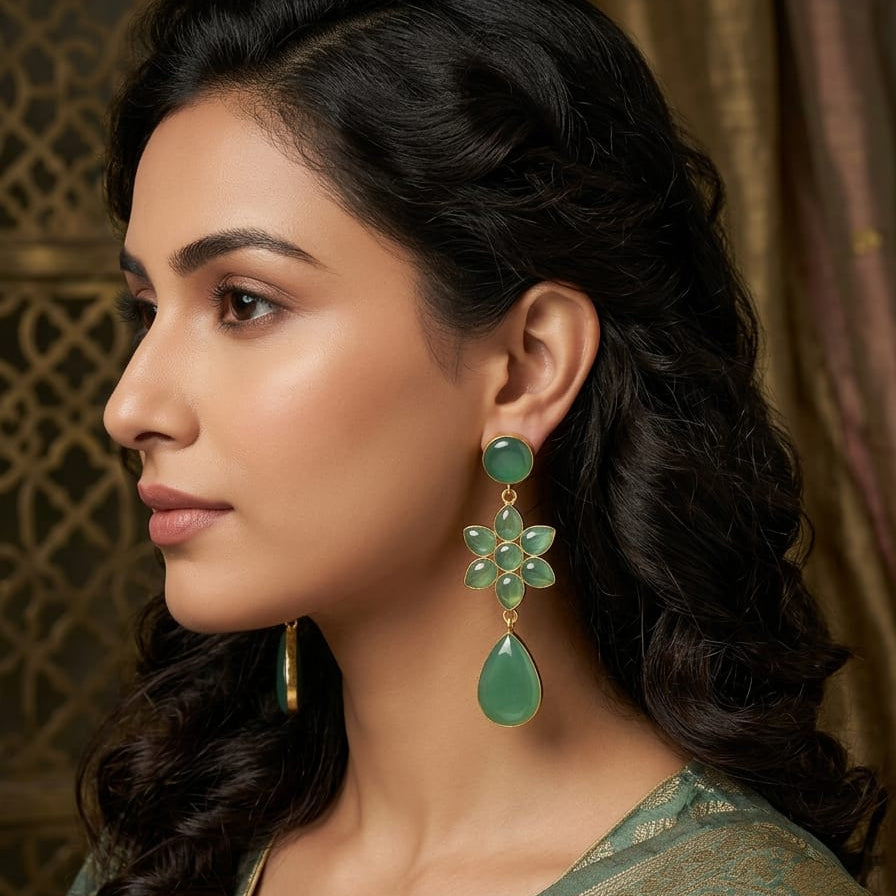 Emerald Green Floral Drop Earrings