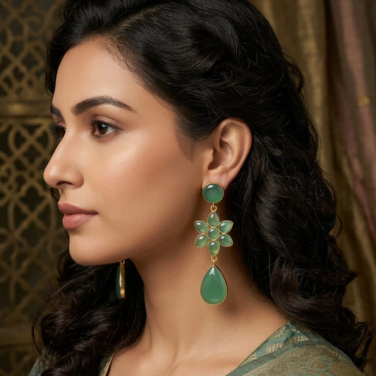 Emerald Green Floral Drop Earrings