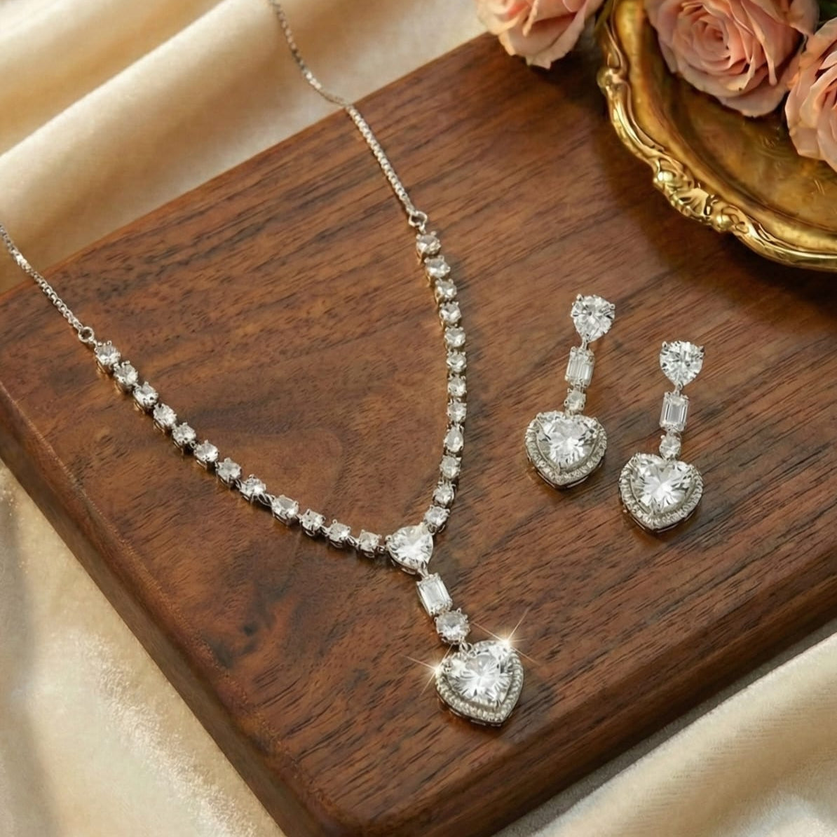 Crystal Heart Necklace Set