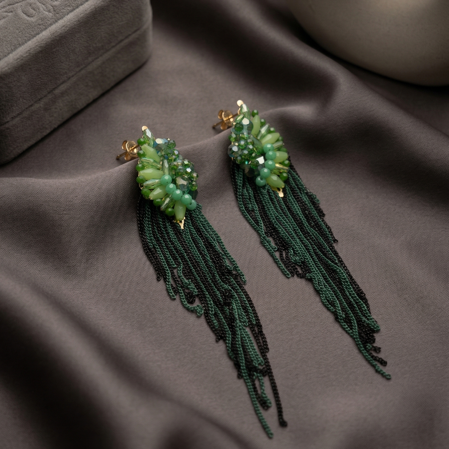Emerald Fringe Statement Earrings