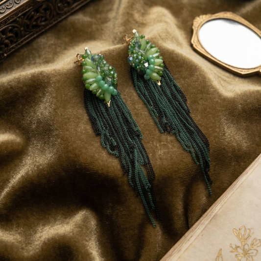 Emerald Fringe Statement Earrings