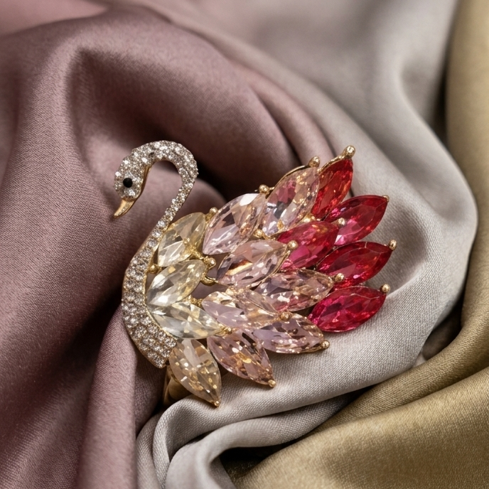 Rosé Swan Crystal Brooch