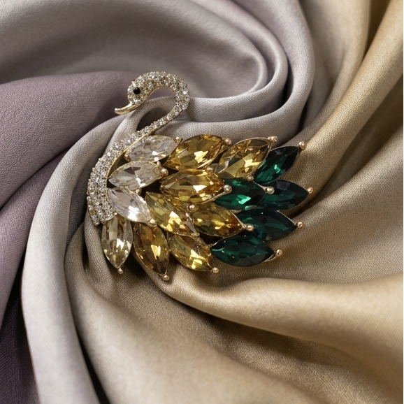 Emerald Swan Elegance Brooch