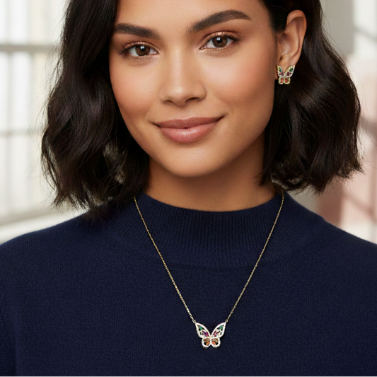 Butterfly Bloom Multicolour Pendent Set