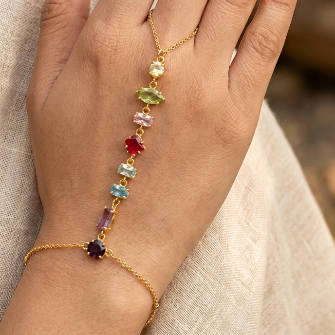 Rainbow Gemstone Finger and Hand chain
