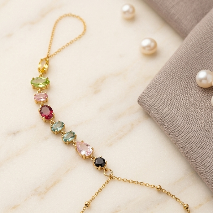 Rainbow Gemstone Finger and Hand chain