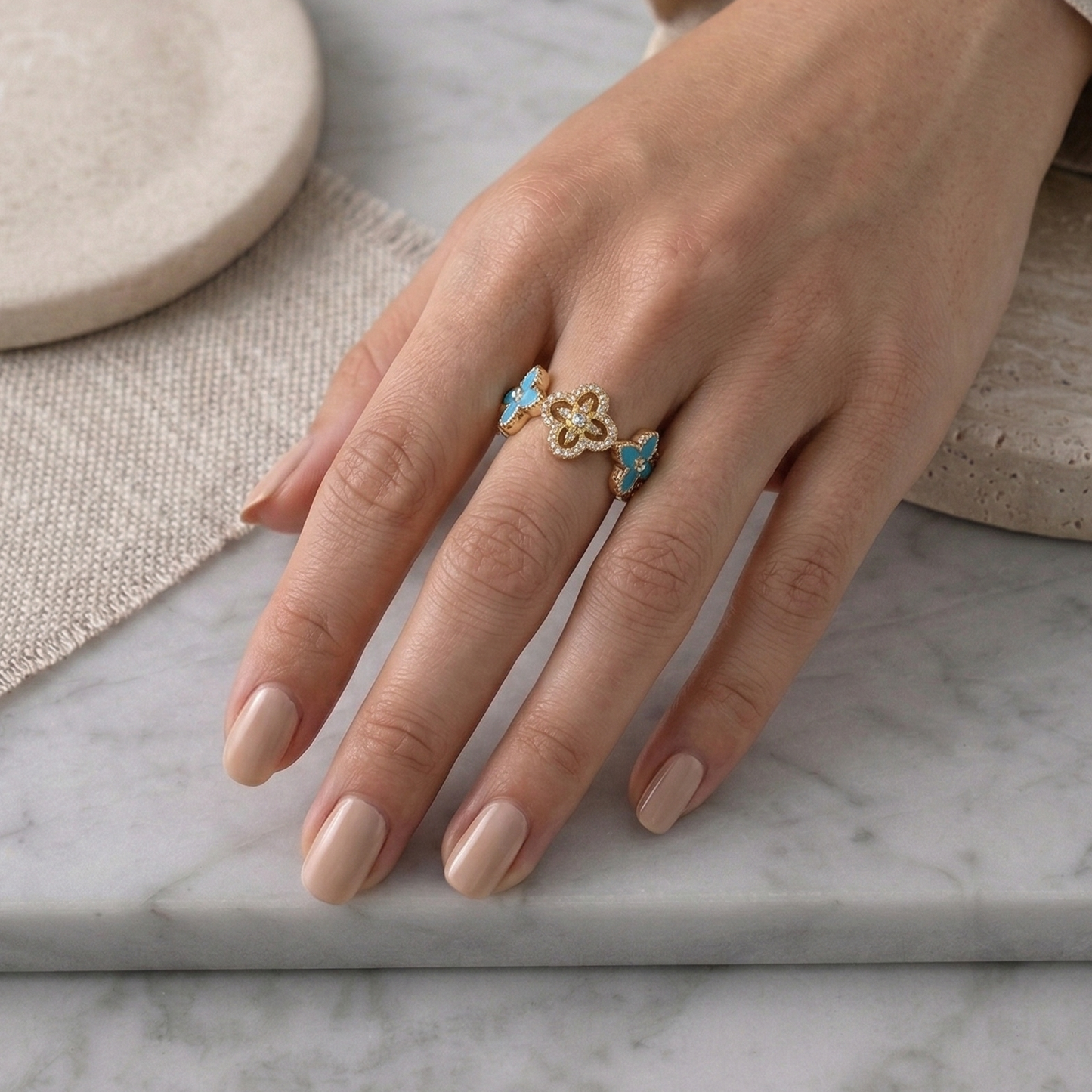 Azure Clover Bloom Ring