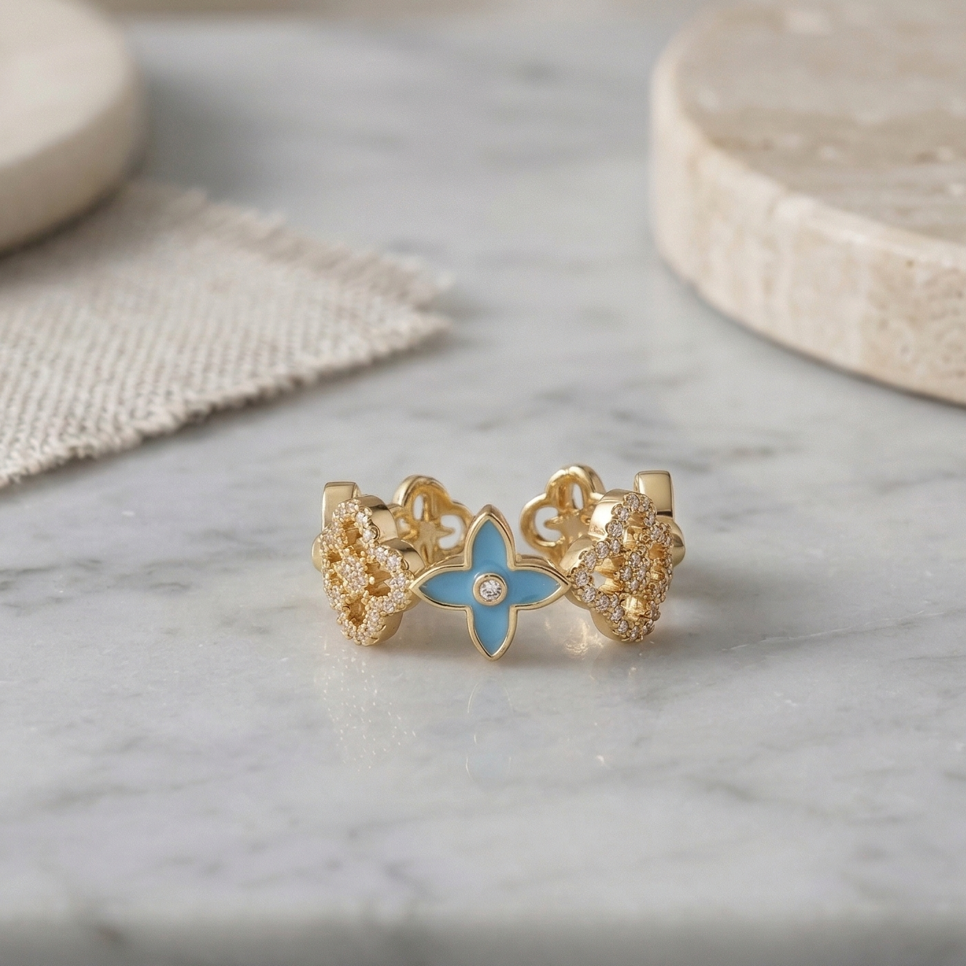Azure Clover Bloom Ring