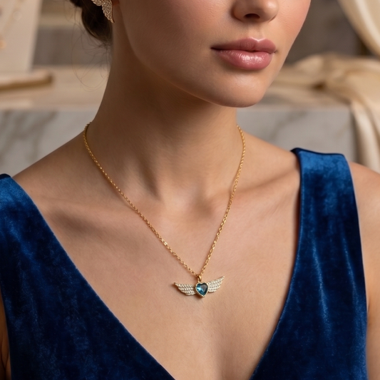 Aqua Heart Wings Necklace