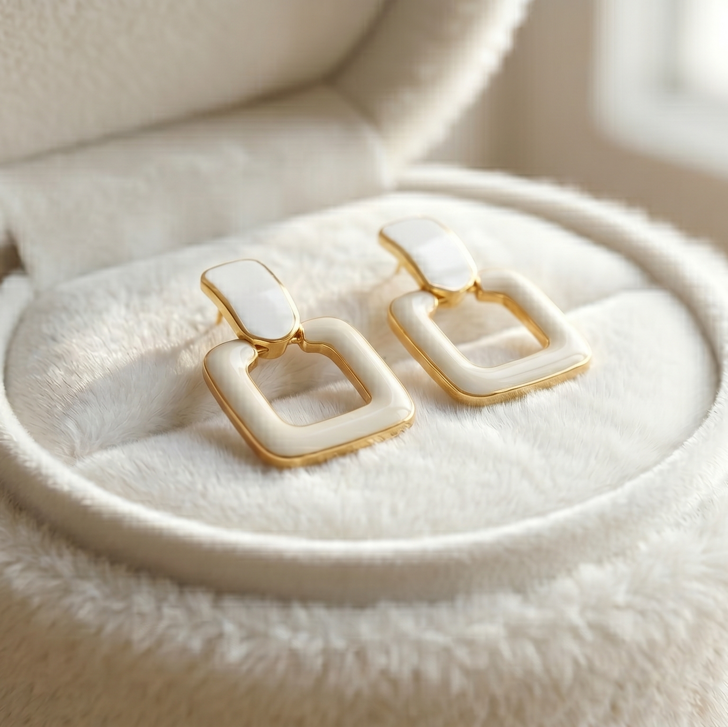 White Frame Earrings