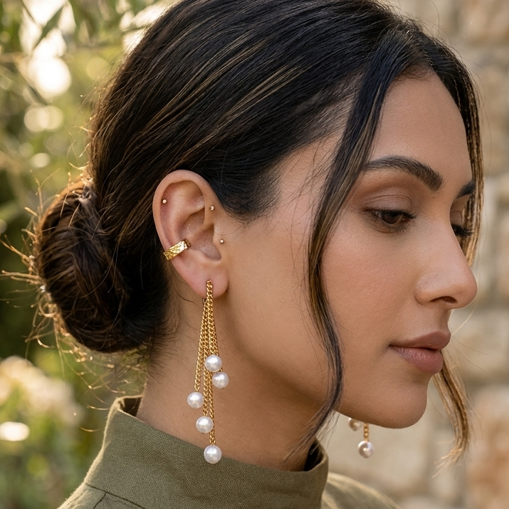 Pearl Cascade Threader Earrings