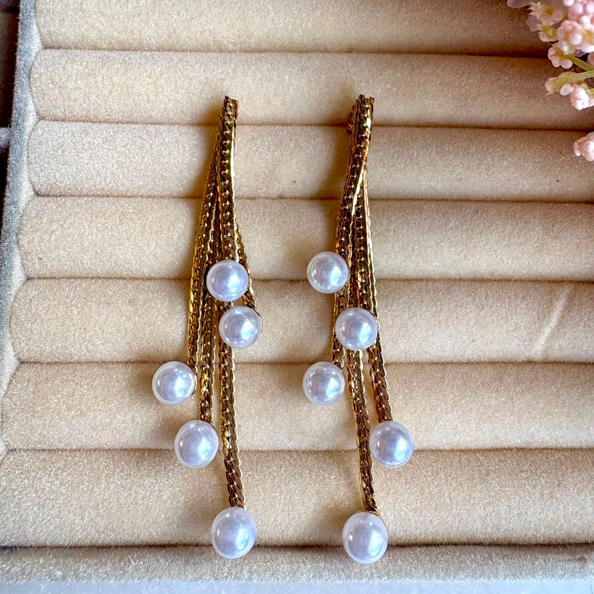 Pearl Cascade Threader Earrings