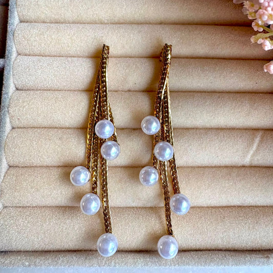 Pearl Cascade Threader Earrings