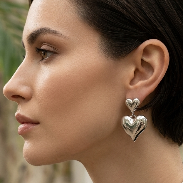 Amora Double Heart Drop Earrings
