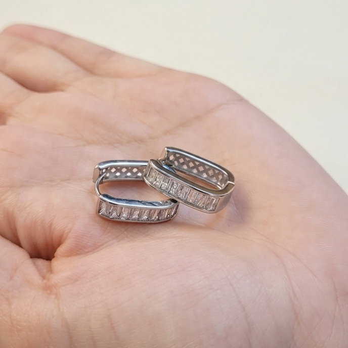 Silver Baguette Huggie Hoops