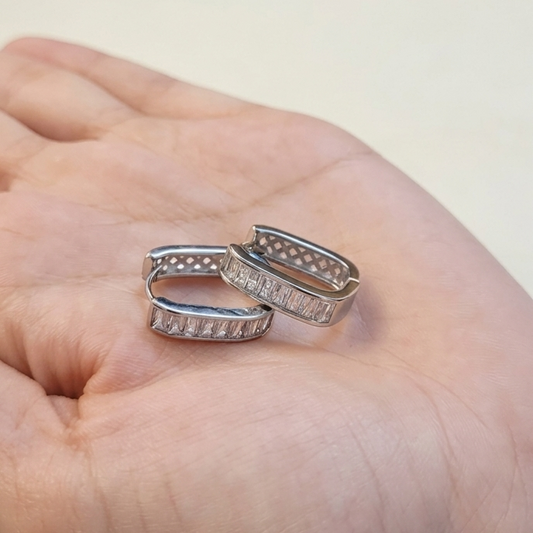 Silver Baguette Huggie Hoops