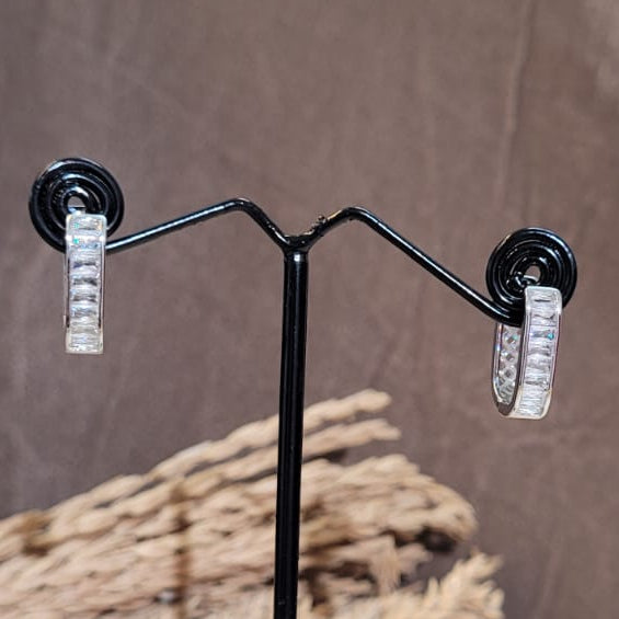 Silver Baguette Huggie Hoops