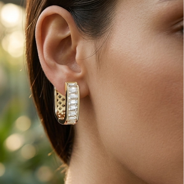 Gold Baguette Huggie Hoops