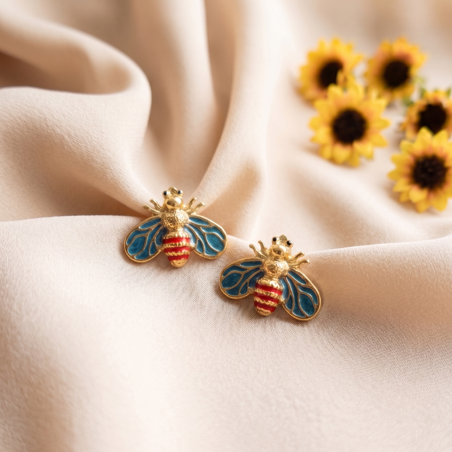 Blue Honey Bee Earrings