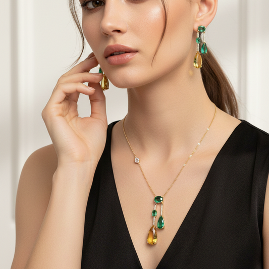 Royal Emerald Teardrop Pendent Set