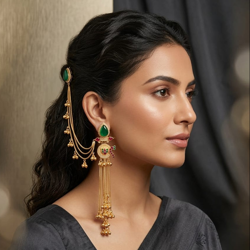 Traditional Gold-Tone Long Tassel Statement Earrings