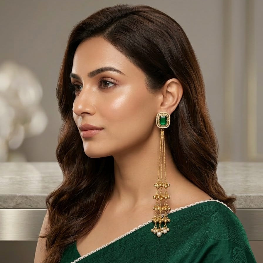 Elegant Emerald Green Tassel Statement Earrings